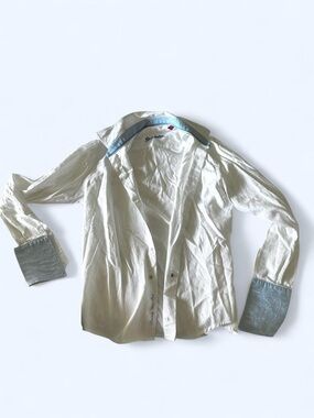Robert Graham White Button-Up Shirt with Contrast Cuffs